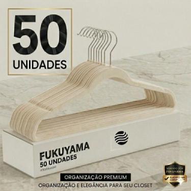 Imagem de KIT 50 CABIDES DE VELUDO BEGE ANTIDESLIZANTE PREMIUM FUKUYAMA Com Ganc