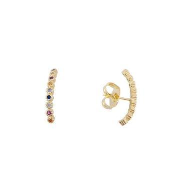 Imagem de Ear Hook com Zircônias Cristal e Coloridas Banhado a Ouro 18k - Kadoka