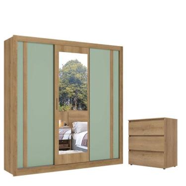Imagem de Guarda Roupa Casal Ibiza Glass 3 Portas Capuccino Menta Flex e Cômoda Gaveteiro Condessa - THB