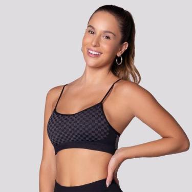 Imagem de Top Selene Quadriculado Sem Costura com Bojo Removível Preto, P