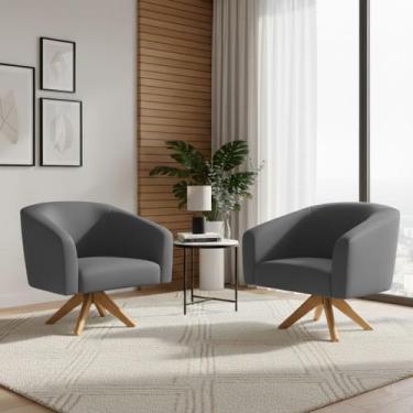 Imagem de Poltrona Sala Decorativa Kit 2 Stella Base de Madeira Giratória MA30 S