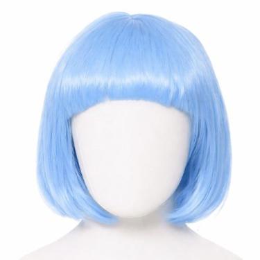 Imagem de Peruca Sintética Curta Lisa azul claro com franja p/ Festas - 00002810