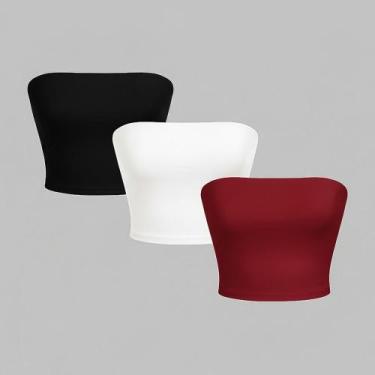 Imagem de Kit 3 Top Tube Cropped Faixa sem alça Básico Feminino Suplex Premium -