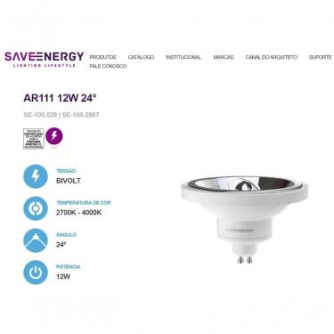 Imagem de Lâmpada LED Save 12W 2700K AR111 Autovolt Fluxo 765LM Ângulo 24° IP40 Branco Casa Chafariz