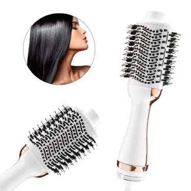 Imagem de Escova Secadora 2 em 1 QTES5900 Alisadora 1200W Tecnologia Iônica Antifrizz Branco, Dourado 220V