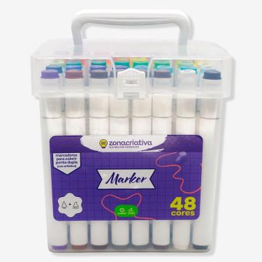 Imagem de Kit de Canetas Ponta Dupla Zonacriativa para Colorir com Estojo Plástico e 48 Unidades...