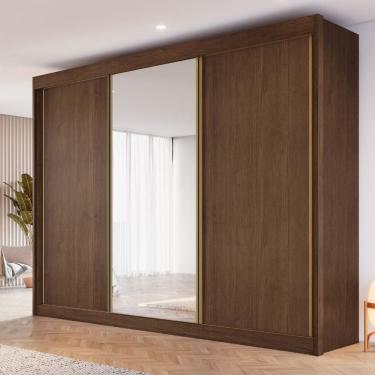 Imagem de Guarda Roupa Casal com Espelho 3 Portas de Correr MDF Chicago Conquista Moveis