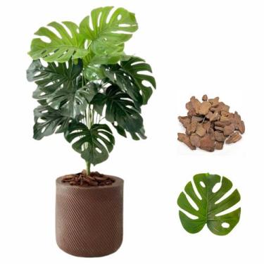 Imagem de Planta Costela de Adão Artificial + Vaso Bojo Moderno Casa - Plandec