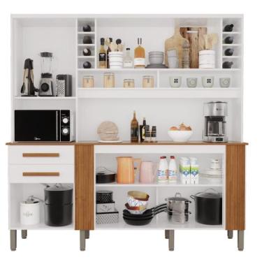Imagem de Armário Madeira Kit Palazzo MDP 2,00m - Top Decor, Branco/Ypê