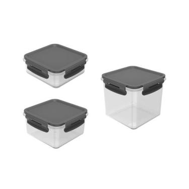 Imagem de Kit de potes organizadores de geladeira quadrado Ou 3 peças Linha Clic