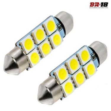 Imagem de Par Lâmpada Torpedo LED 6 LEDs 31mm Branca Placa Teto Porta Malas - Te
