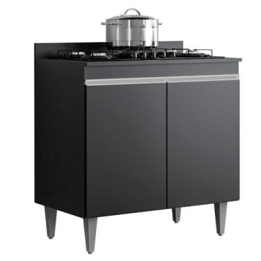 Imagem de Balcao Cooktop Cozinha 80 cm 2 Portas 1 Tampo Compacto Preto - MADERAT