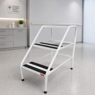 Imagem de Escada Escadinha 3 Degraus Hospitalar Residencial Branca - BEST PRO
