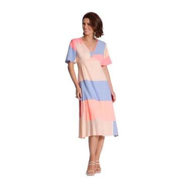 Imagem de Vestido Midi Lunender Estampa Quadros Laranja, M