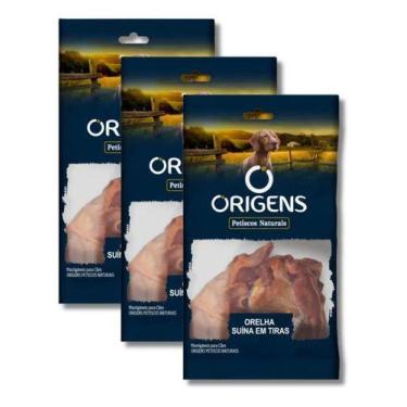 Imagem de Kit 3x origens petiscos naturais orelha suina tira 50g