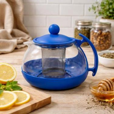 Imagem de Chaleira de Vidro C/Infusor para Chá Wellmix - Azul - Wellmix Home