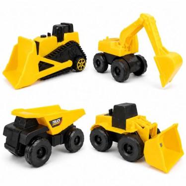 Imagem de Kit 4 Mini Tratores de Brinquedo Carrinho Caçamba Escavadeira Pá Carre