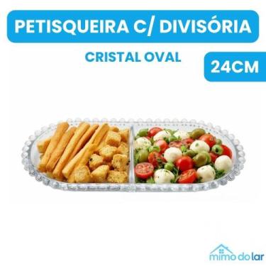 Imagem de Petisqueira De Cristal Bolinhas Pearl Luxo Oval Com Divisória 24 Cm Re