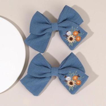 Imagem de Presilha De Cabelo Feminina Com Laço De Tecido Vintage E Bordado Flora