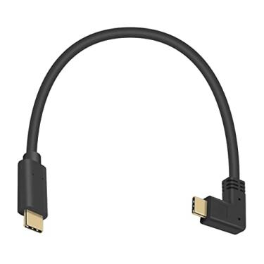 Imagem de Poyiccot Cabo USB C para USB C curto de 1 m, cabo USB 3.1 de ângulo reto tipo C de 90 graus, 60 W e 10 Gbps tipo C, cabo de carregador rápido compatível com Galaxy S20, MacBook Pro