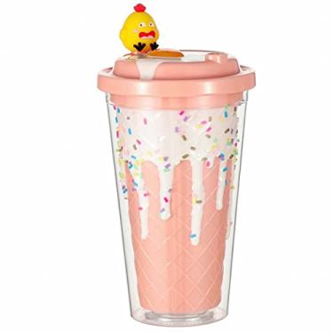 Imagem de seelucky Copo de viagem de frango com canudo copo de festa copo de gelo Boba Bubble chá presente de aniversário (ovo de pintinho rosa, 450 ml)