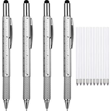 Imagem de Zhanmai 4 canetas de presente para homens, 6 em 1, multiferramentas, com recargas de nível de régua, chave de fenda, caneta Stylus legal para pai, amigo, marido, aniversário, aniversário, Natal