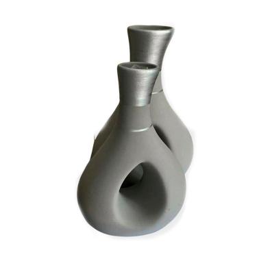 Imagem de Jogo De Vasos Em Ceramica Enfeite Decorativo Mesa Sala Cinza