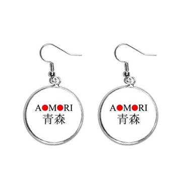 Imagem de Brinco feminino Aomori japonês nome da cidade vermelho bandeira do sol pendente prata joia