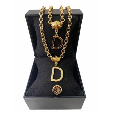 Imagem de Colar + Pulseira Elo Português Grosso 6mm Letra "D"