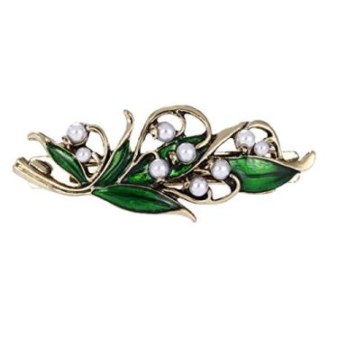 Imagem de Bonarty Presilha de cabelo francesa com design de flores incrustadas em strass verde