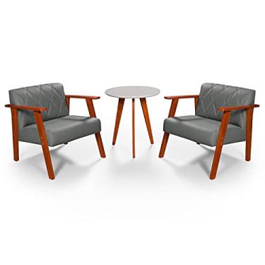 Imagem de Kit Duas Poltronas Madri Material Sintético + Mesa Lateral (Cinza)