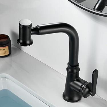 Imagem de Torneira de cozinha removível em latão 360 rotações para banheiro com água quente e fria lava-louças torneiras misturadoras montadas no convés Torneira de guindaste de manípulo único, preto