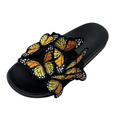 Imagem de Chinelos femininos moda casual borboleta dedo aberto ao ar livre sapatos de praia chinelos para mulheres dedo aberto ao ar livre (amarelo, 9)