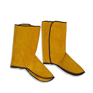 Imagem de Manchas de soldagem de couro bovino, capas de sapatos de soldagem resistentes ao calor e à abrasão, capas de protetores de sapatos de soldador, proteção de segurança de pés resistente a chamas