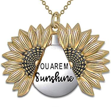 Imagem de MyLittleSunflower - Colar You are My Sunshine - Colar de girassol com pingente de mensagem oculta gravada para mulheres, mãe, filha