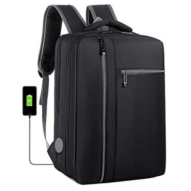 Imagem de Mochila masculina para laptop com bolsa de carregamento USB à prova d'água Oxford mochila de pano viagem de negócios com tira refletiva, preta, 42 * 30 * 15 cm