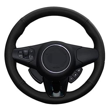 Imagem de TPHJRM Capa de volante de carro DIY couro artificial costurado à mão, apto para Kia Carens 2012 2013 2014 2015 2016 2017 2018 2019