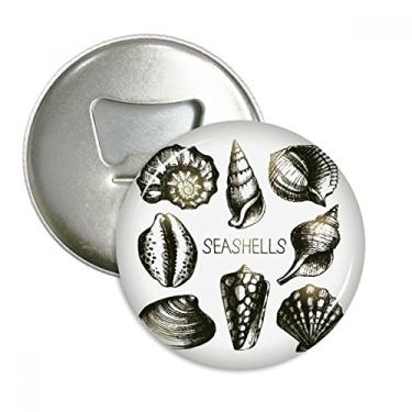 Imagem de Marine Life Ilustração de Vieira Preta Abridor de Garrafas Imã de Geladeira Emblema Multifuncional