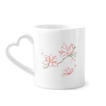 Imagem de Caneca de flores de folhas de pêssego aquarela caneca de café cerâmica copo de coração de vidro