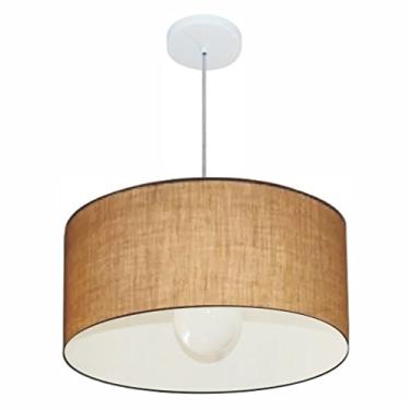 Imagem de Lustre Pendente Cilíndrico Cúpula Tecido 50x25 cm, Vivare Iluminação, Pendente4206 LP, Palha, Médio