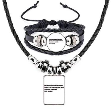 Imagem de Conjunto de joias de pulseira de couro com citação Once Time Is Wasted Life Is Wasted