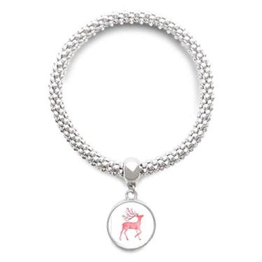 Imagem de DIYthinker IUCN Pulseira de prata com pingente redondo de animais ameaçados vermelho Sika cervo