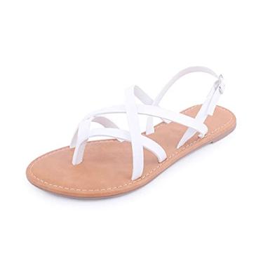 Imagem de Sandália feminina gladiadora rasteira pescador com tiras e tira no tornozelo, Branco, 40
