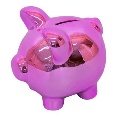 Imagem de Enfeite Para Quarto Sala Cofre Porquinho Roxo Decorativo