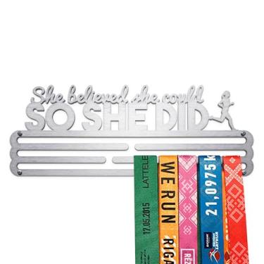 Imagem de United Medals Suporte de medalha esportiva She Believed She Could So She Did | Suporte de medalha de aço inoxidável | Rack de exibição de prêmios para até 30 medalhas