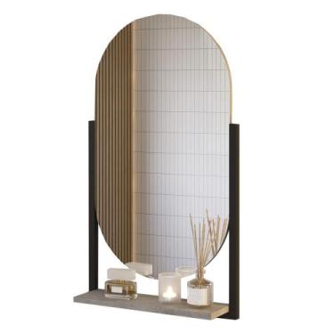 Imagem de Espelheira Oval Para Banheiro 1 Prateleira 100% MDF Estrutura Metalon 
