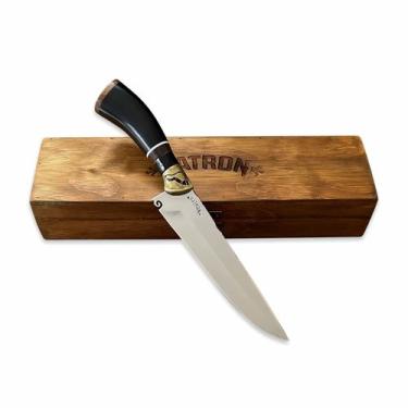 Imagem de Faca Churrasco 8P Inox 3mm Chifre Preto c/ Guarda Cx Madeira Personali