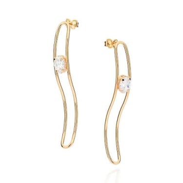 Imagem de Brinco Oval Ondulado Fol Ouro com Zircônias Rommanel 527233, Dourado