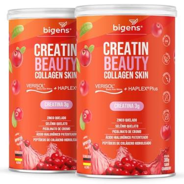 Imagem de Creatin Beauty Collagen Skin, 3g de Creatina, Peptídeos de colágeno Verisol + Ácido Hialurônico Haplex Plus, 300g, Sabor Cranberry, Bigens (Kit 2)