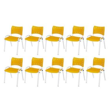 Imagem de Cadeira Iso Base Branco Escola, Escritório Amarelo Kit 10 Un - LAURALA